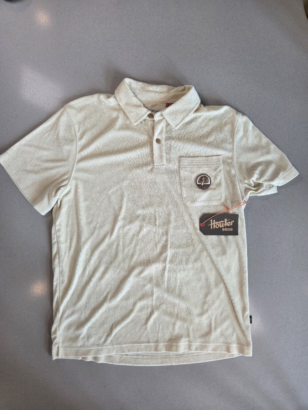 Howler Brothers Cream Short-Sleeve Polo with Patch Pocket
